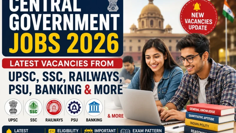 Central Government Jobs 2026: Latest Vacancies from UPSC, SSC, Railways, PSU, Banking & More