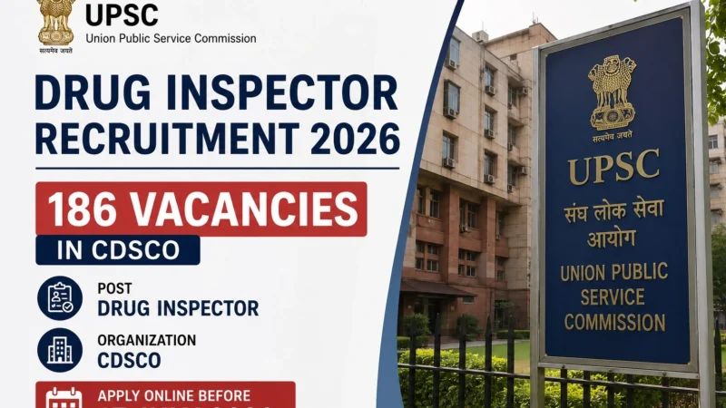UPSC Drug Inspector Recruitment 2026: 186 Vacancies in CDSCO – Apply Online Before 17 July