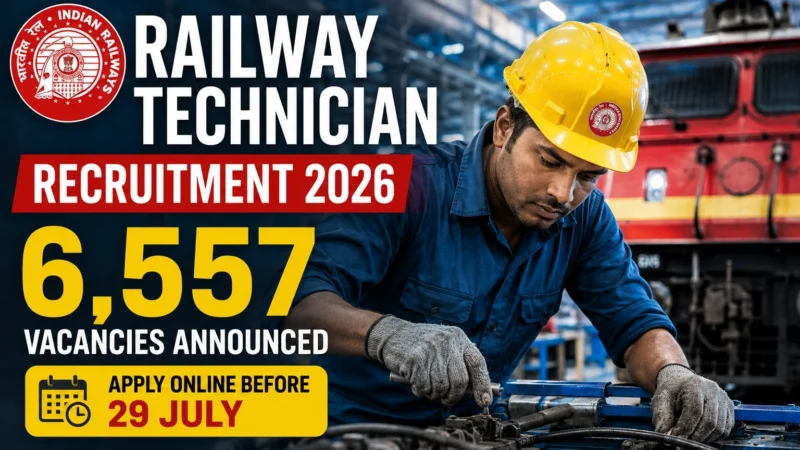 Railway Technician Recruitment 2026: 6,557 Vacancies Announced – Apply Online Before 29 July